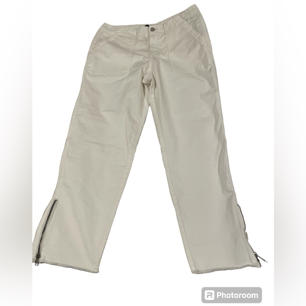 Sanctuary standard surplus white pants back flap pockets zip ankle size 33 M